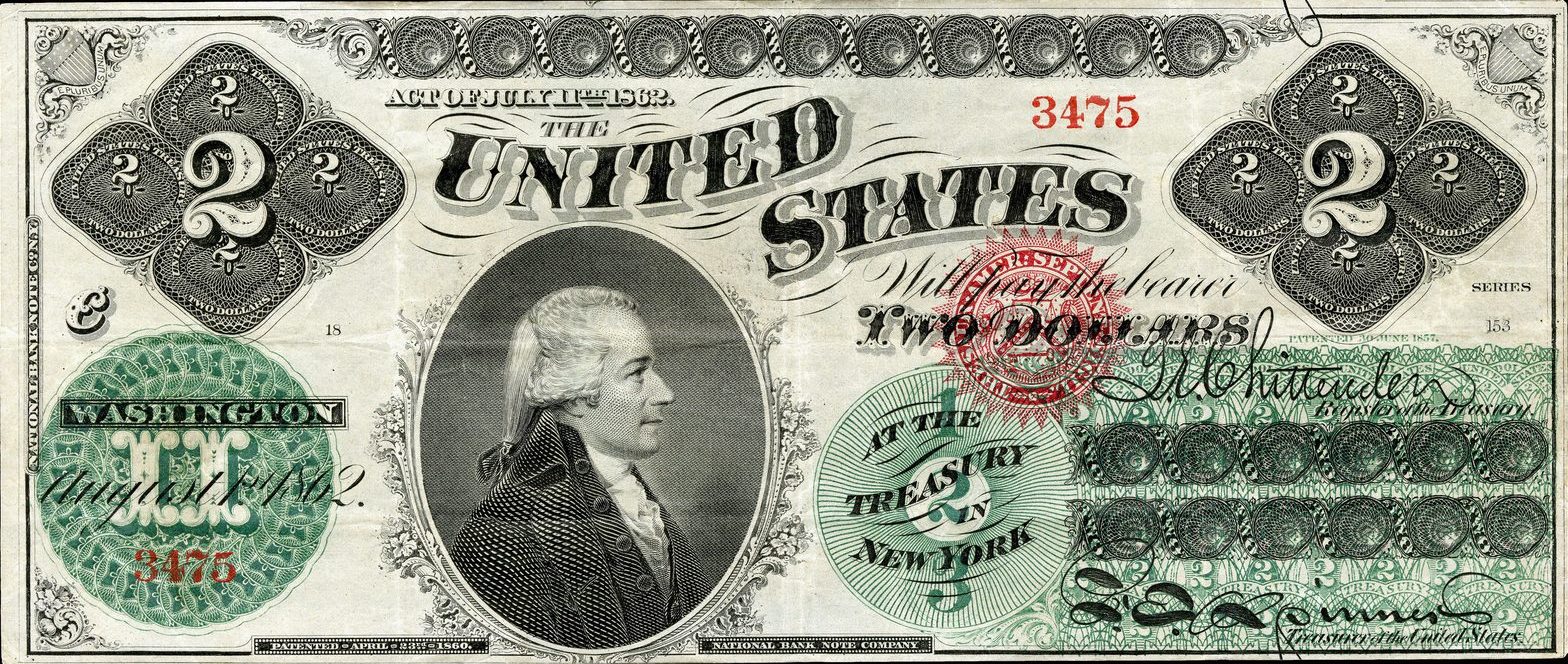 1862 $2 Legal Tender Note with Alexander Hamilton