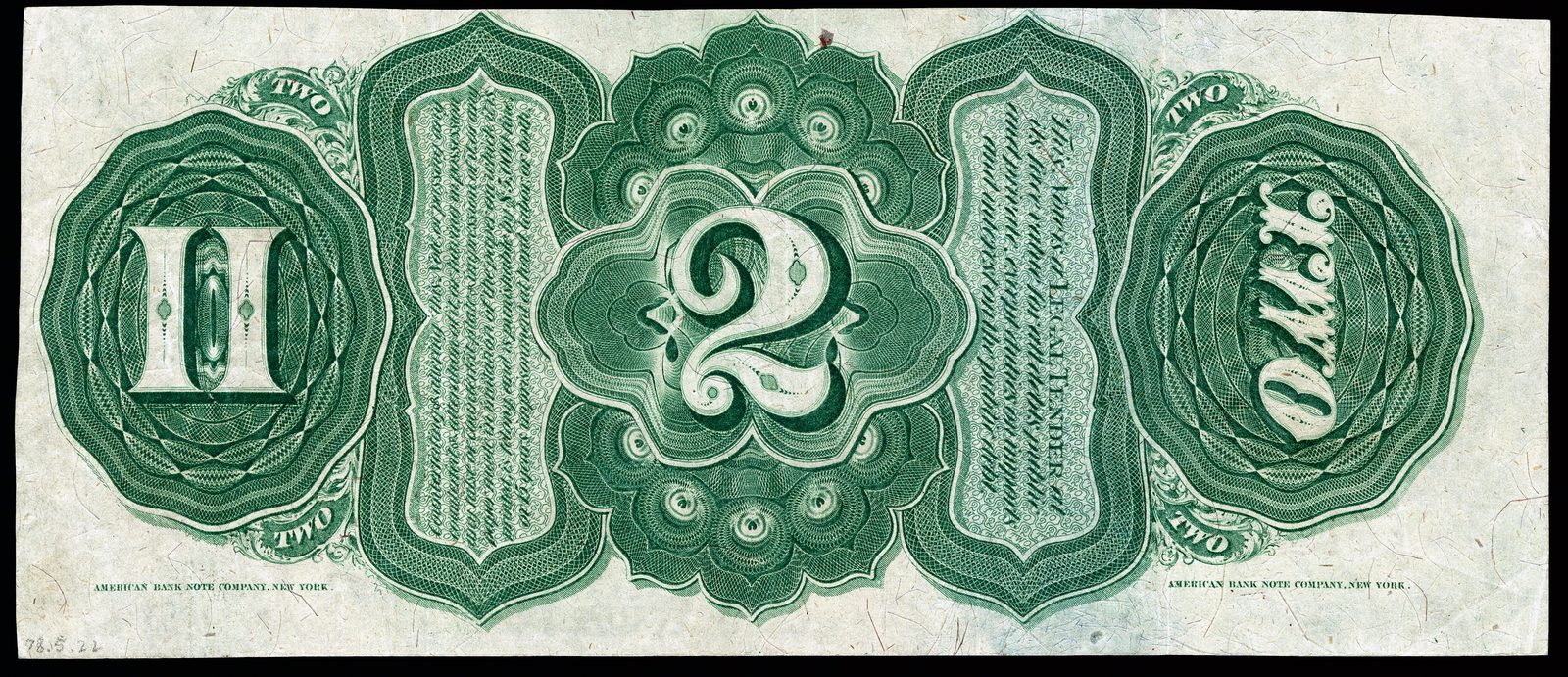 1869 $2 United States Note back