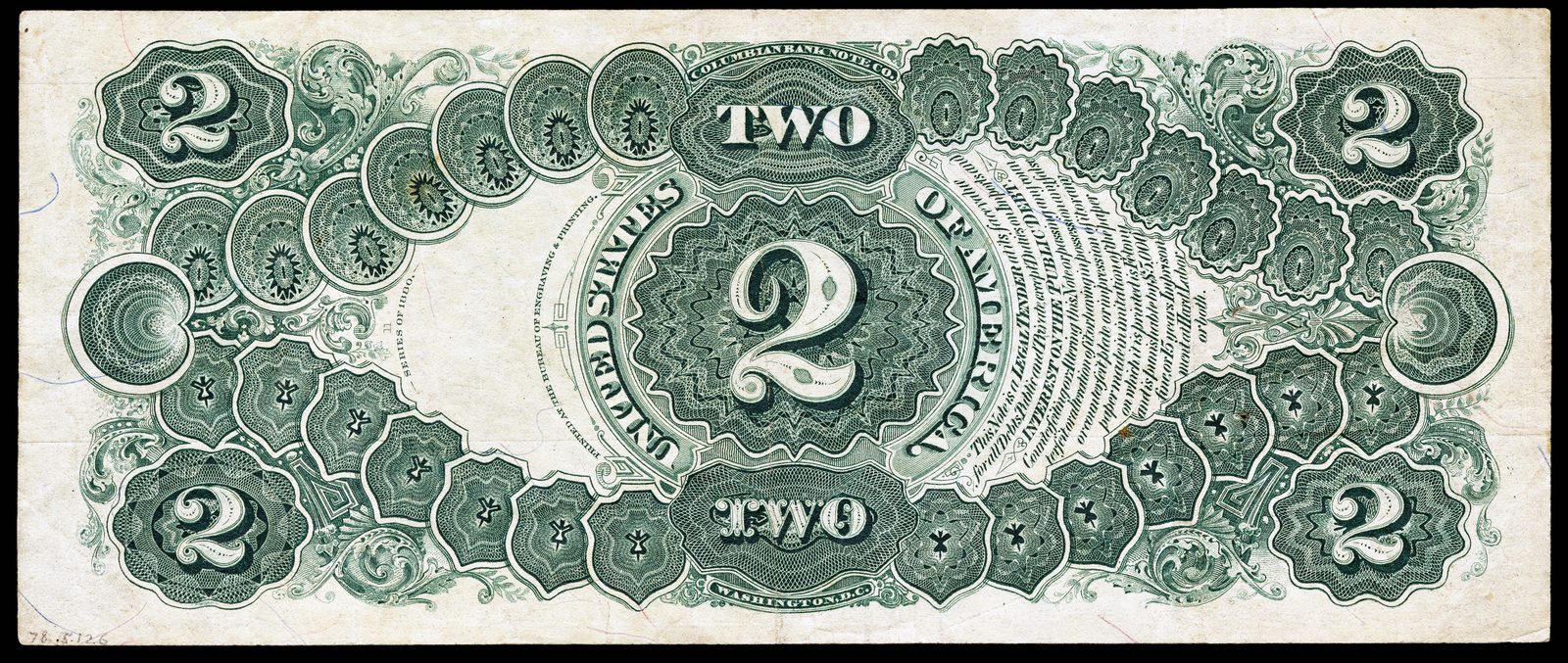 1880 $2 United States Note back