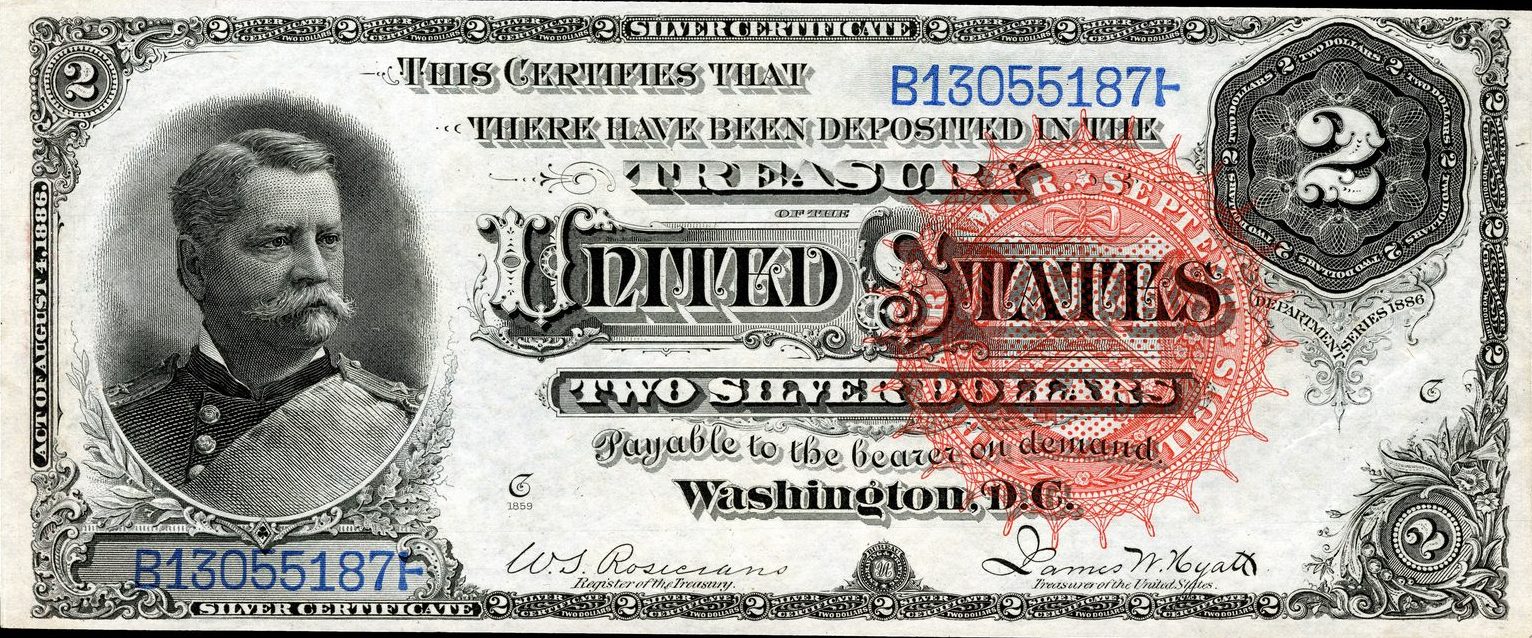 1886 $2 Silver Certificate with General Winfield Scott Hancock