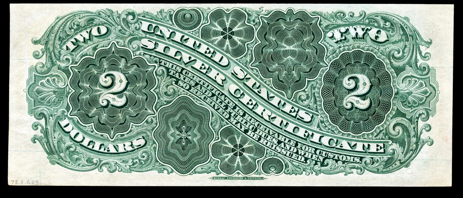 1886 $2 Silver Certificate back