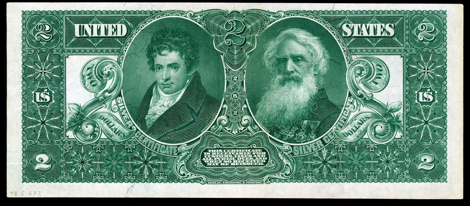 1896 $2 Educational Series back with Fulton and Morse