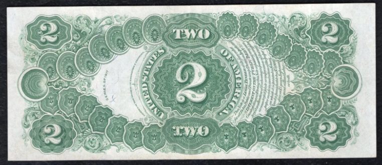 1917 $2 United States Note back