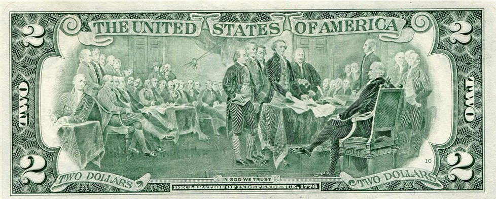 Series 1995 two-dollar Federal Reserve Note back
